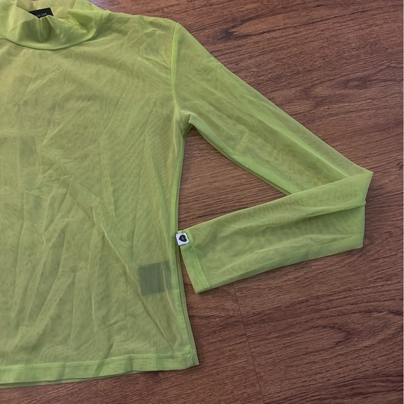 Lazy Oaf Neon Green Sheer Blouse long sleeve size 8 mock neck layering top s - Picture 2 of 5